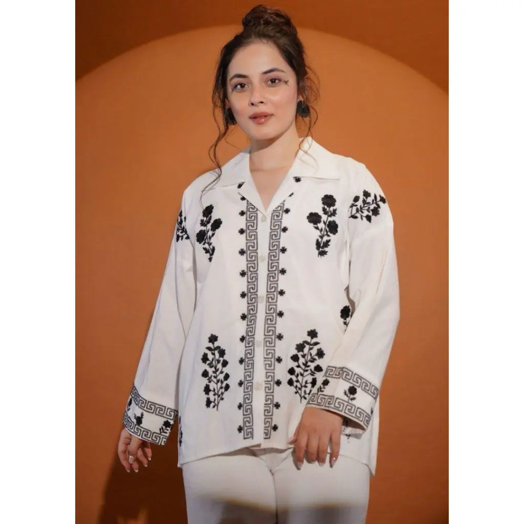 White Embroidered Oversized Shirt