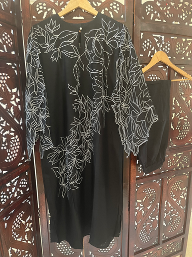 Black Knee Length Kurta with Pants 