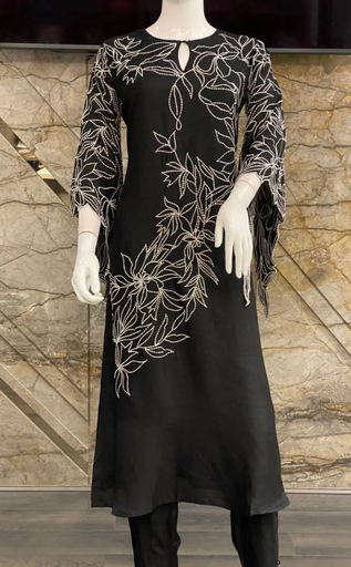 Black Knee Length Kurta with Pants 