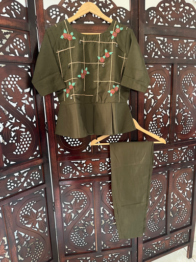     Olive Bloom Peplum Co-ord Set